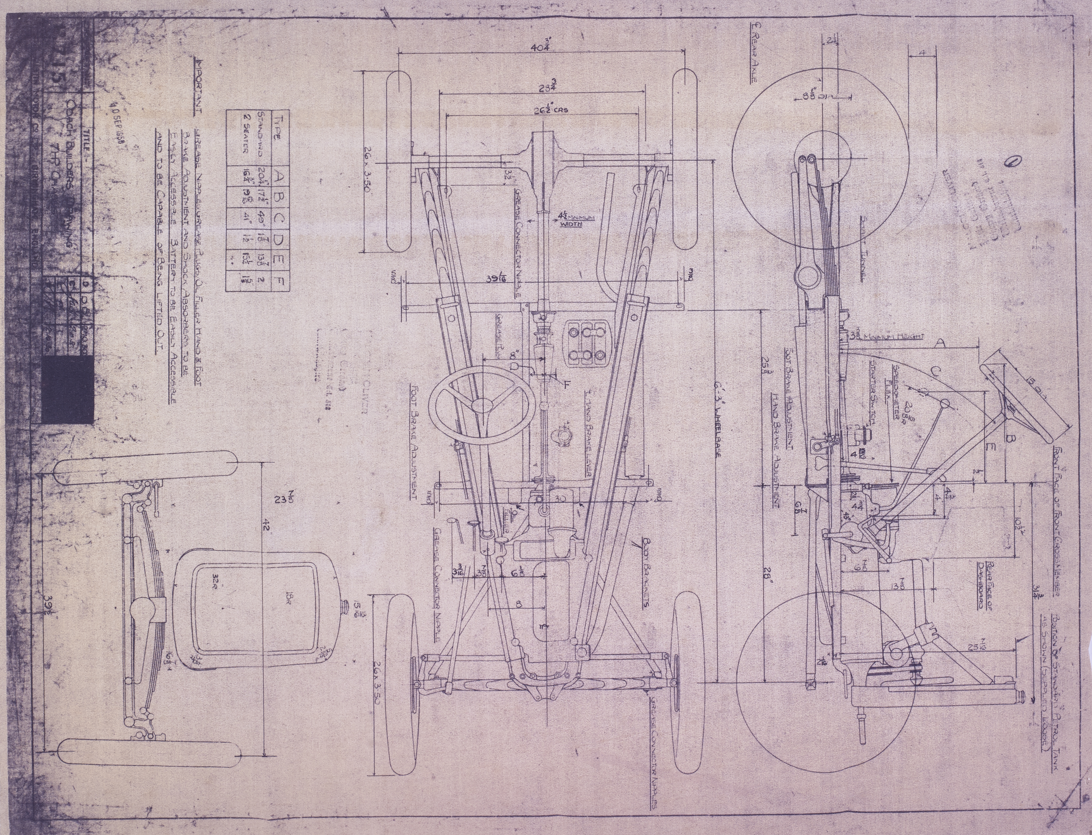 Coach Builders Drawing; 7HP CHASSIS Standard & 2 seater, 1930; Drng No 715?-image