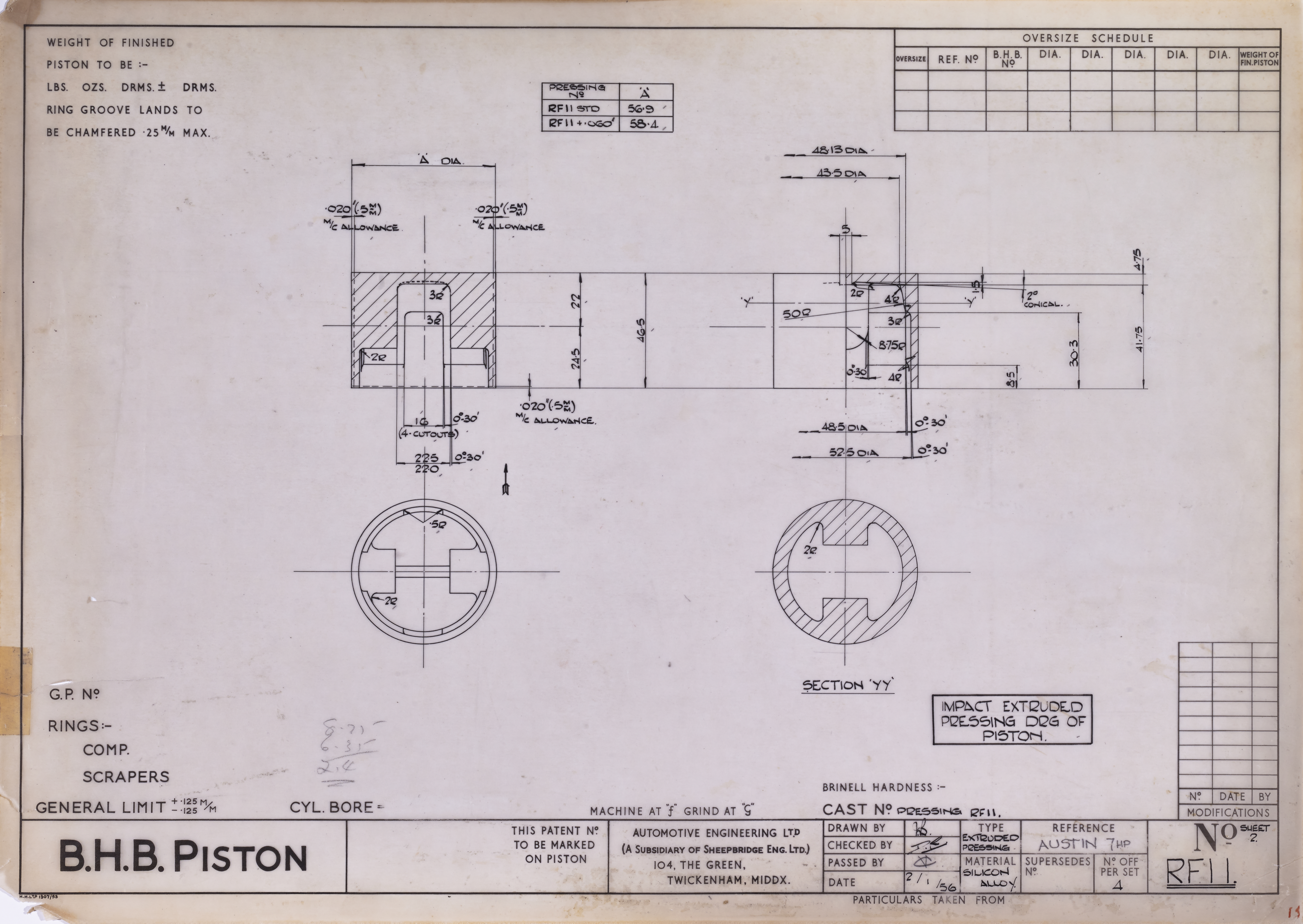 Piston; Cast No Pressing RF11 (BHB Piston)-image