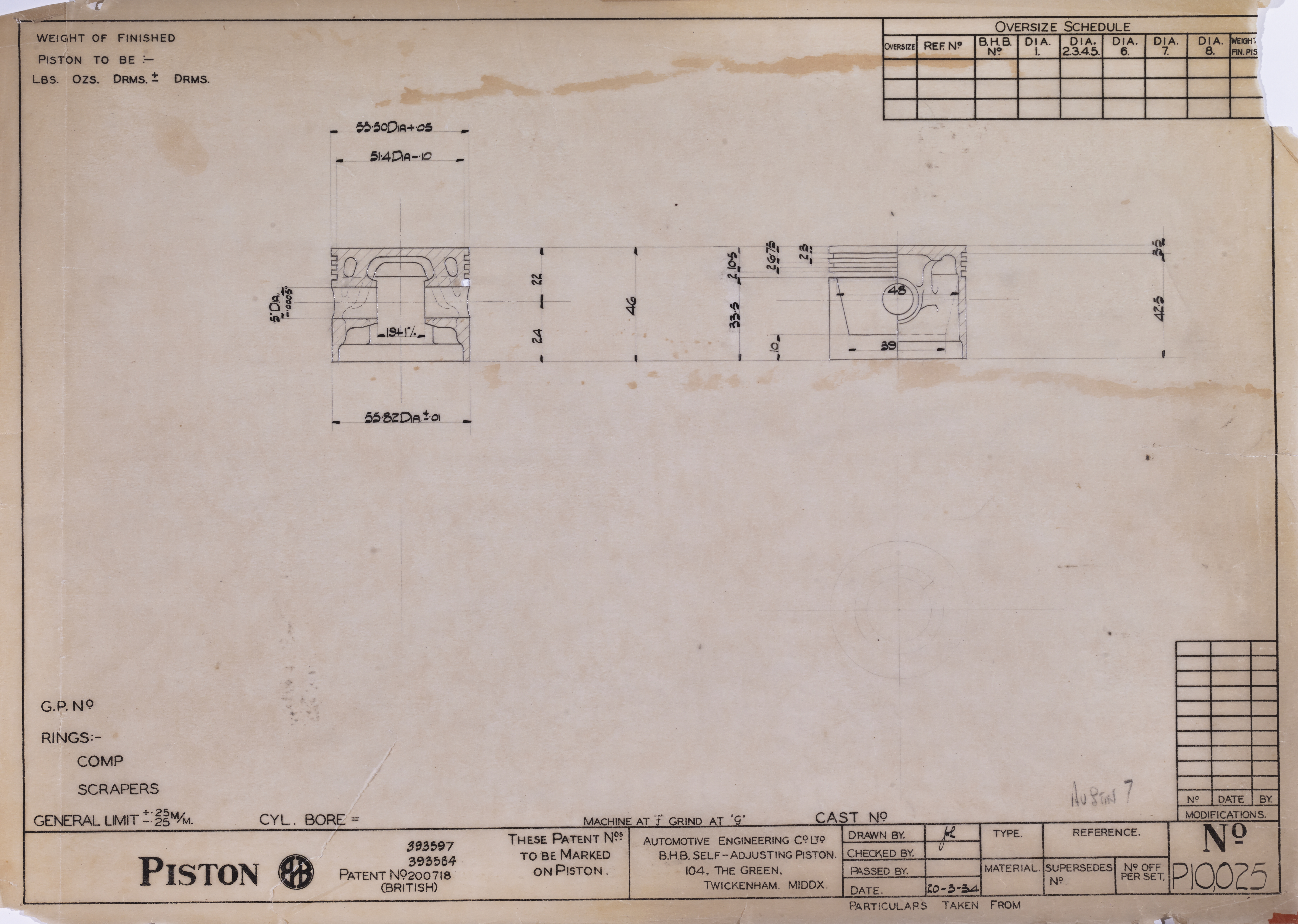 Piston; Ref, Austin 7HP; No E525?;-image