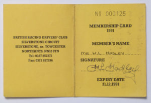 BRDC-Life members card - Inside - H.L. Hadley-image